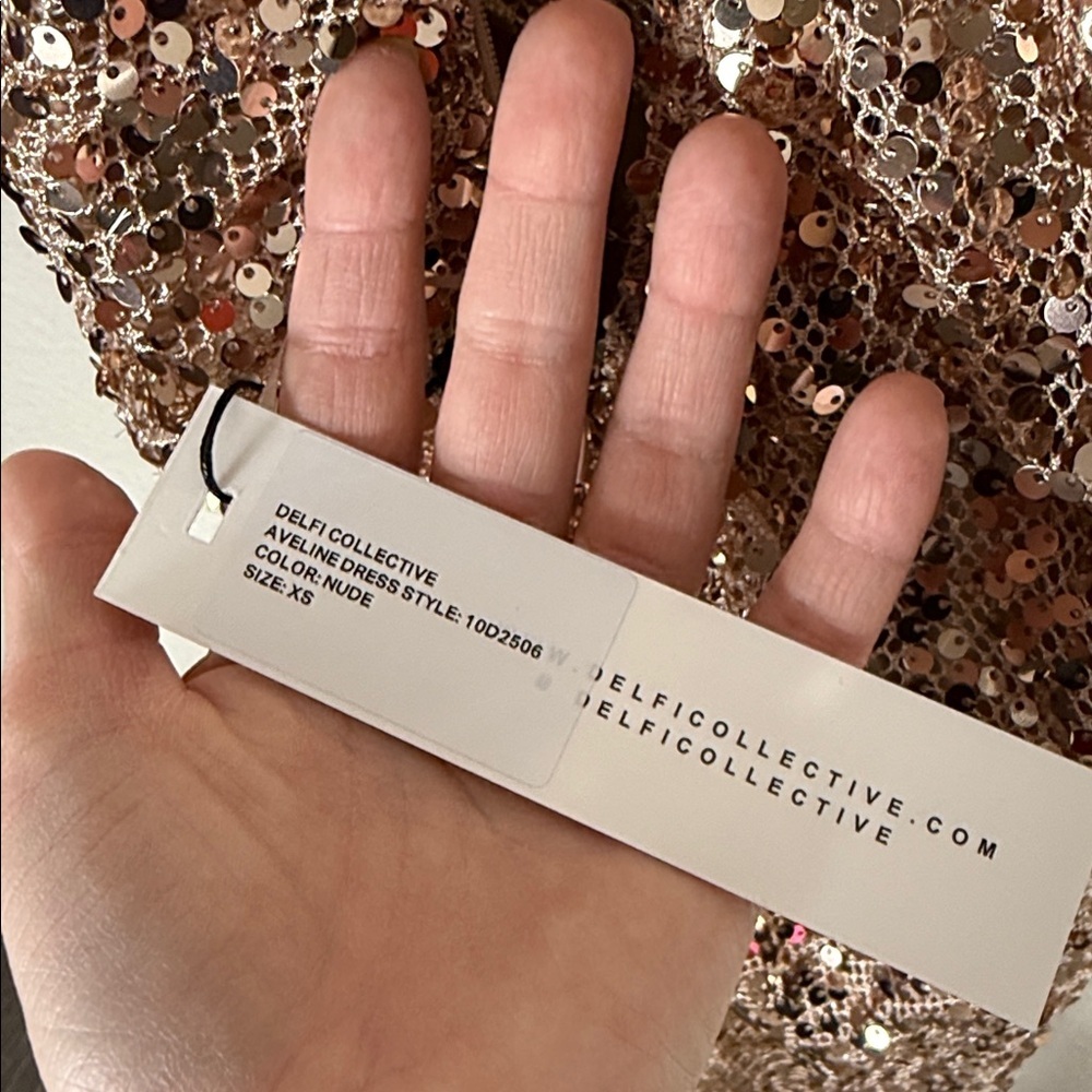 Delfi Collective Avelie Ruched Sequin Dress in Nude - Picture 14 of 16
